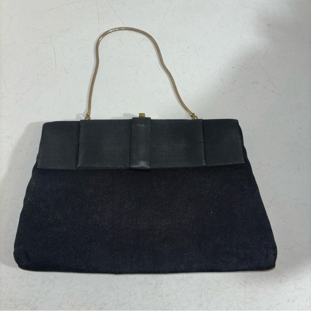 Vintage 1960’s‎ women’s black bow detail evening formal clasped handbag